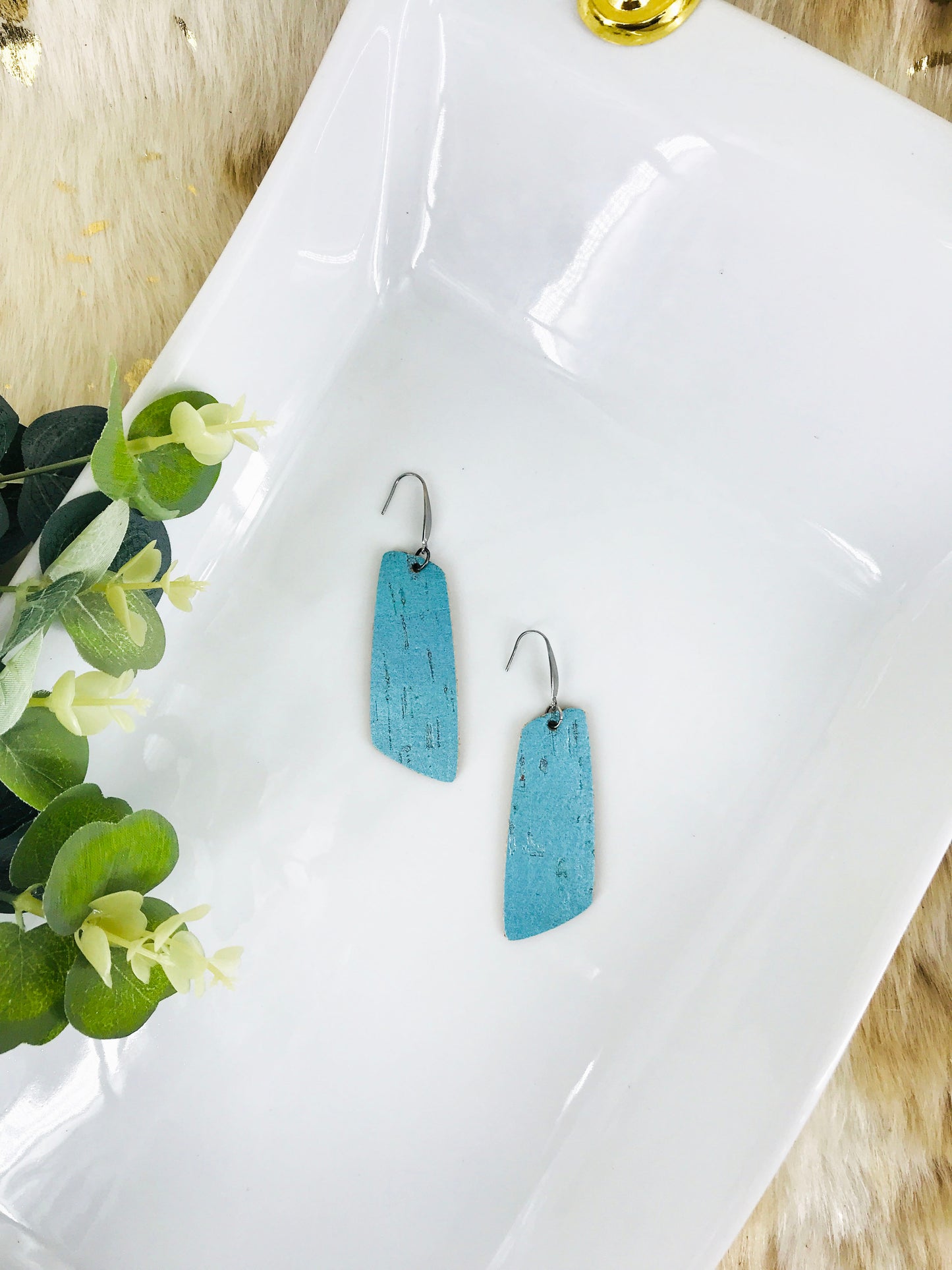 Turquoise Cork Leather Earrings - E19-825