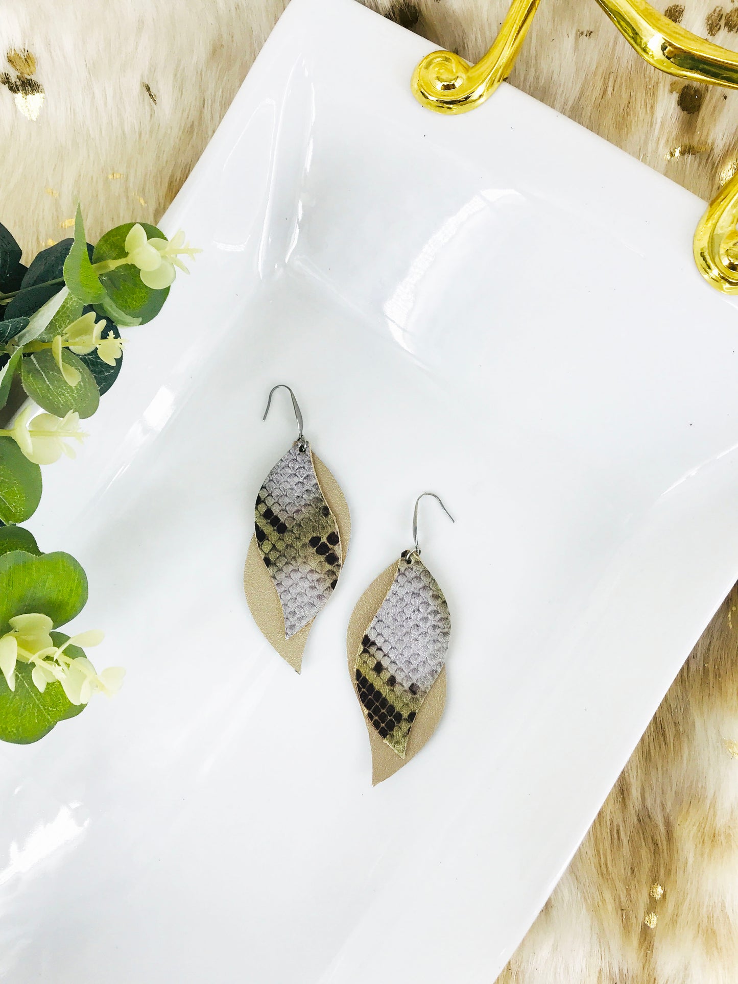 Layered Genuine Leather Earrings - E19-858