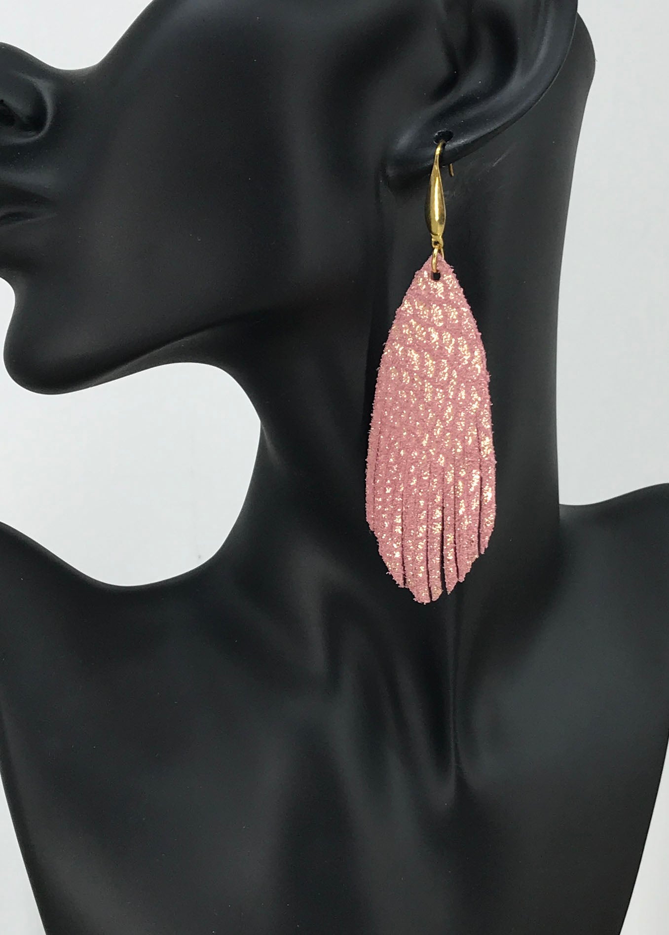 Rose Gold Frayed Leather Earrings - E19-864