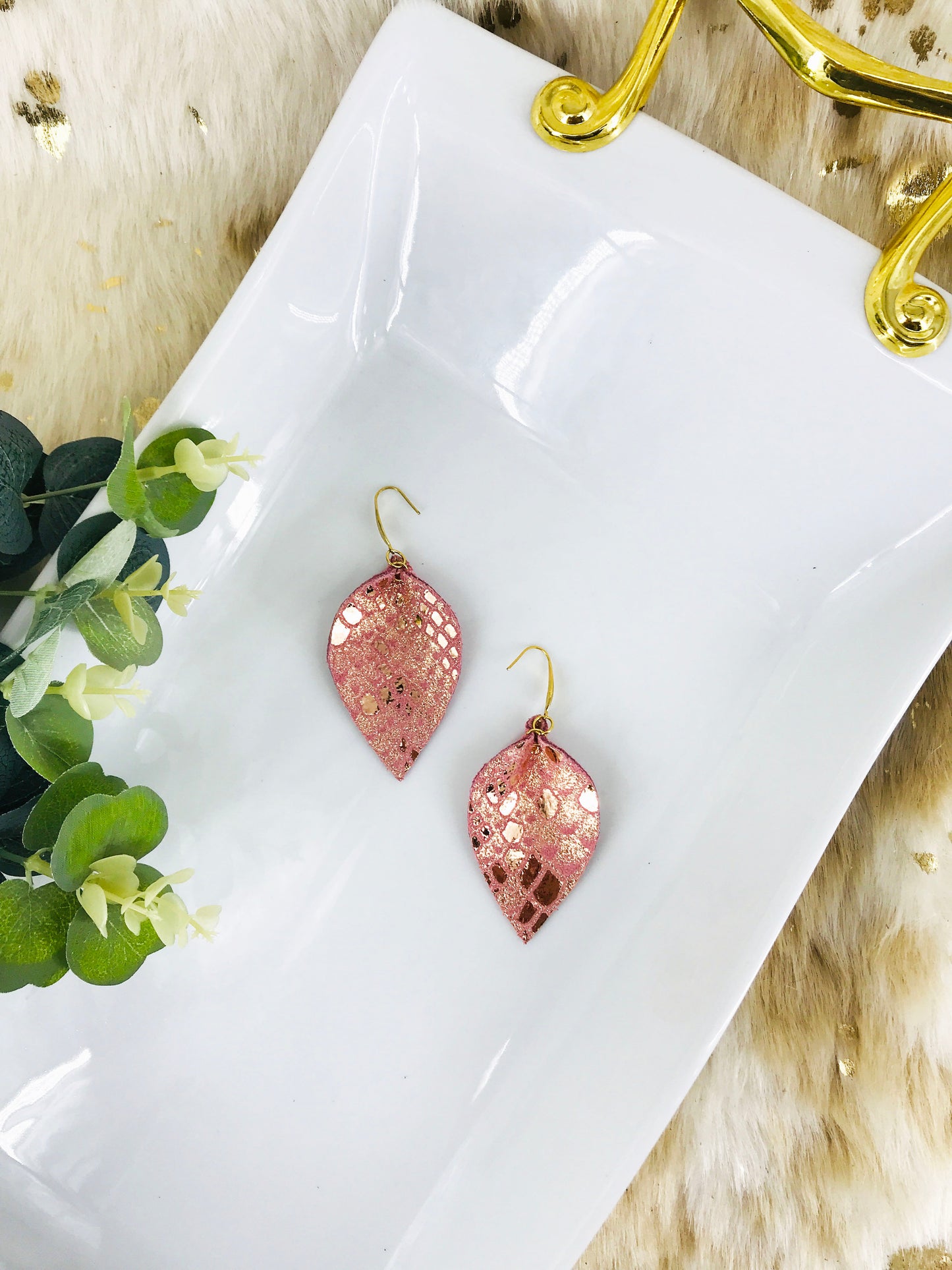 Rose Gold Genuine Leather Earrings - E19-873