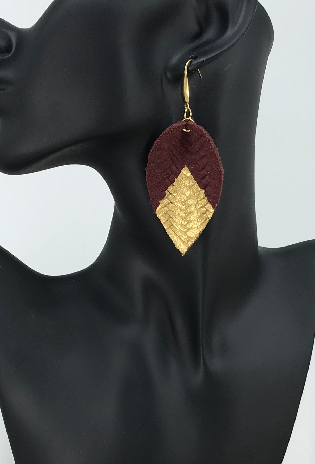 Burgundy Braided Italian Fishtail Leather Earrings - E19-875