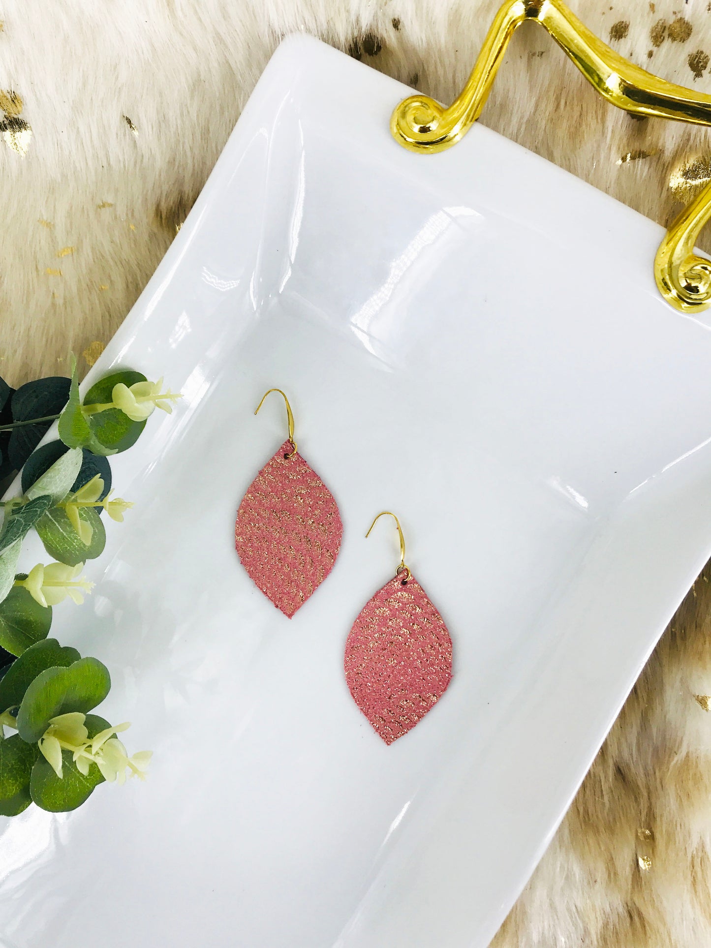 Rose Gold Genuine Leather Earrings - E19-878