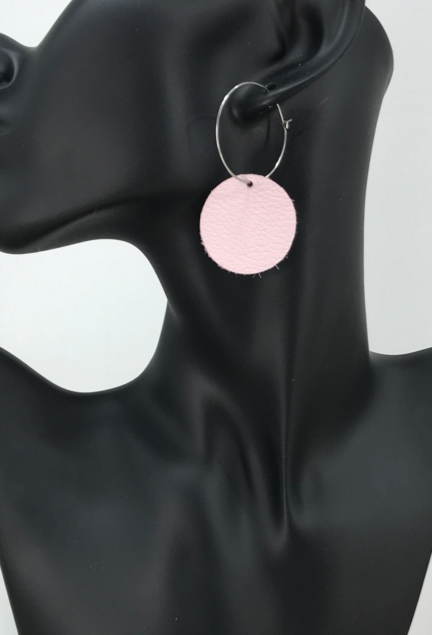Pink Genuine Leather Hoop Earrings - E19-901