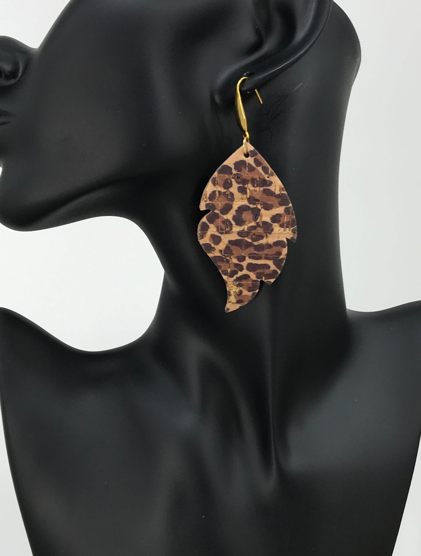 Golden Cheetah Feather Cork Earrings