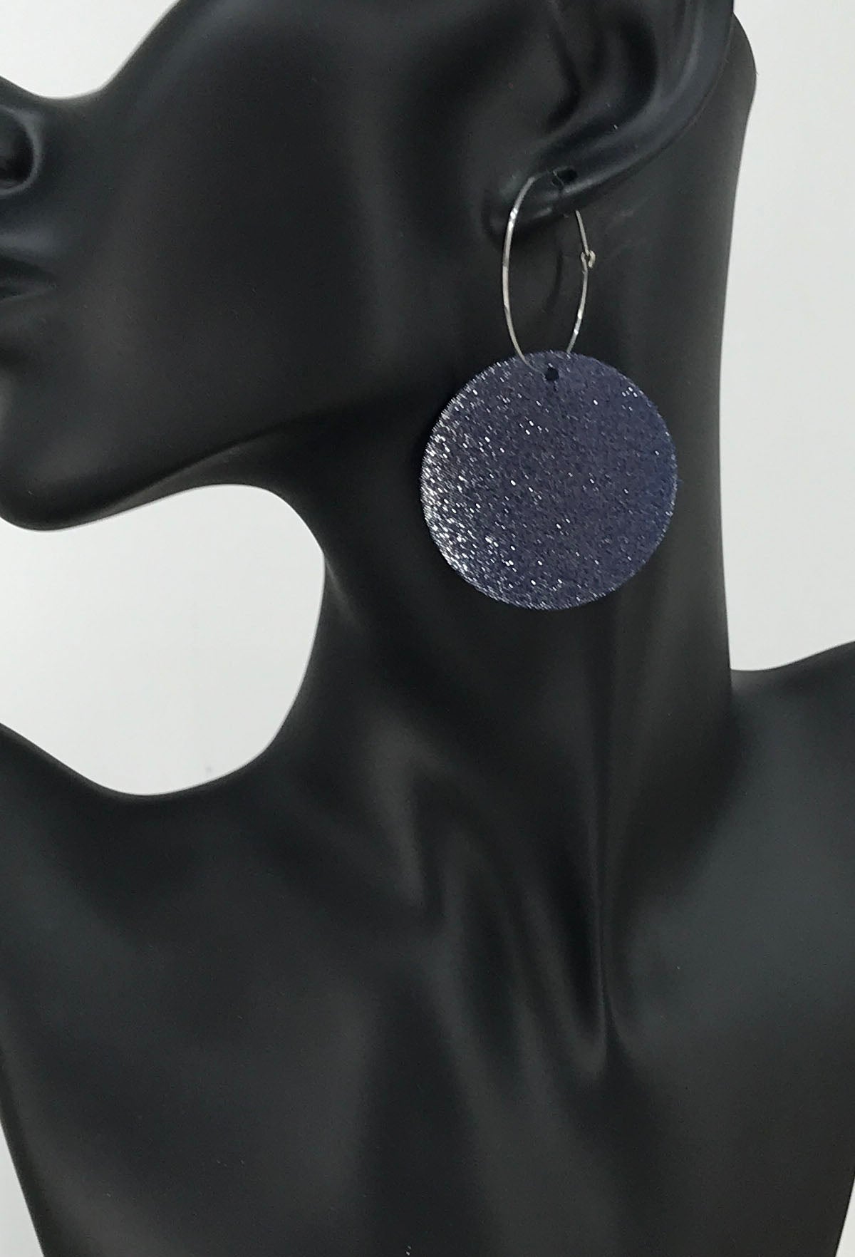 Midnight Navy Dazzle Leather Hoop Earrings