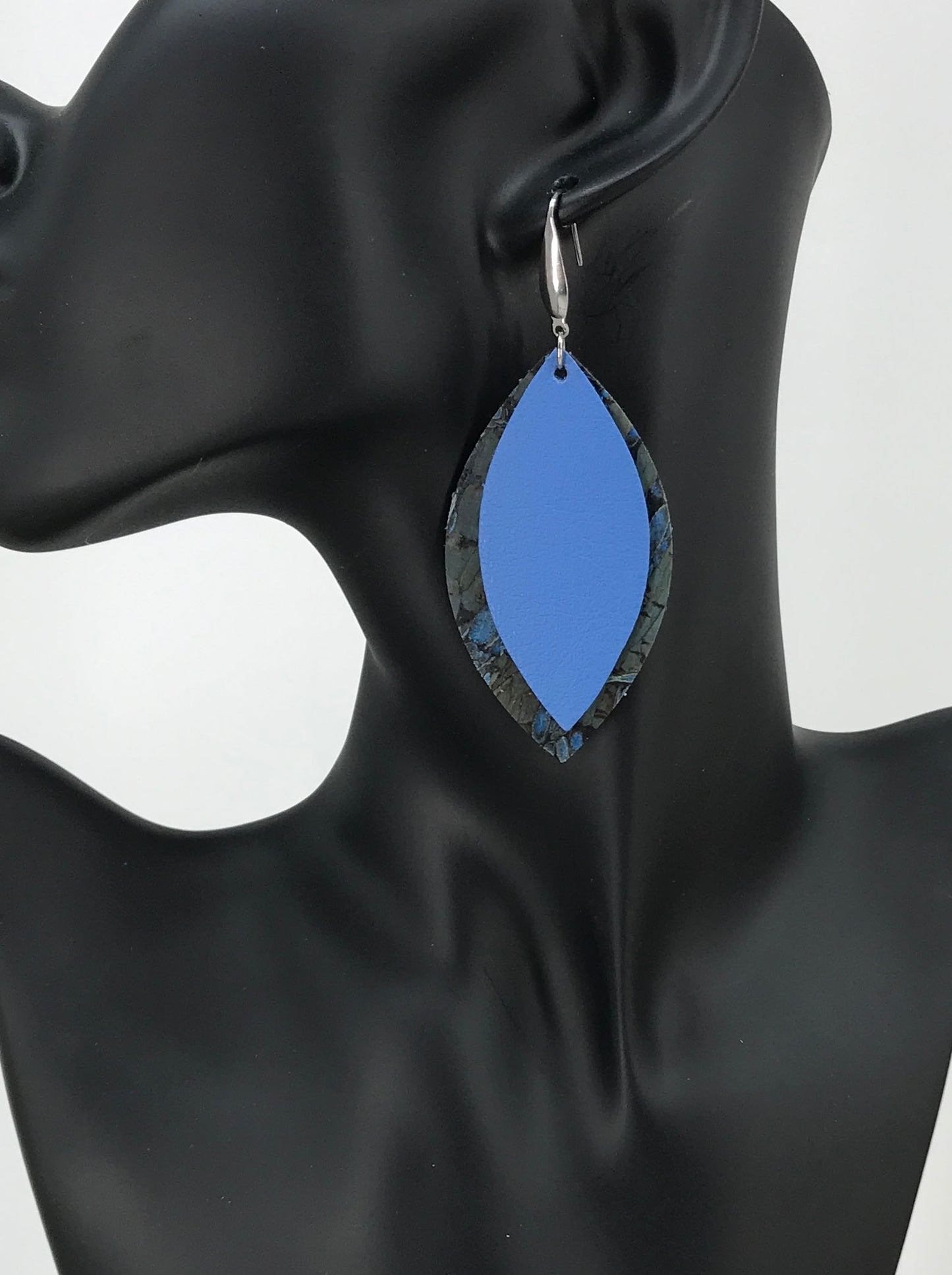 Spotted Blue Cork and Sky Blue Leather Earrings - E19-932