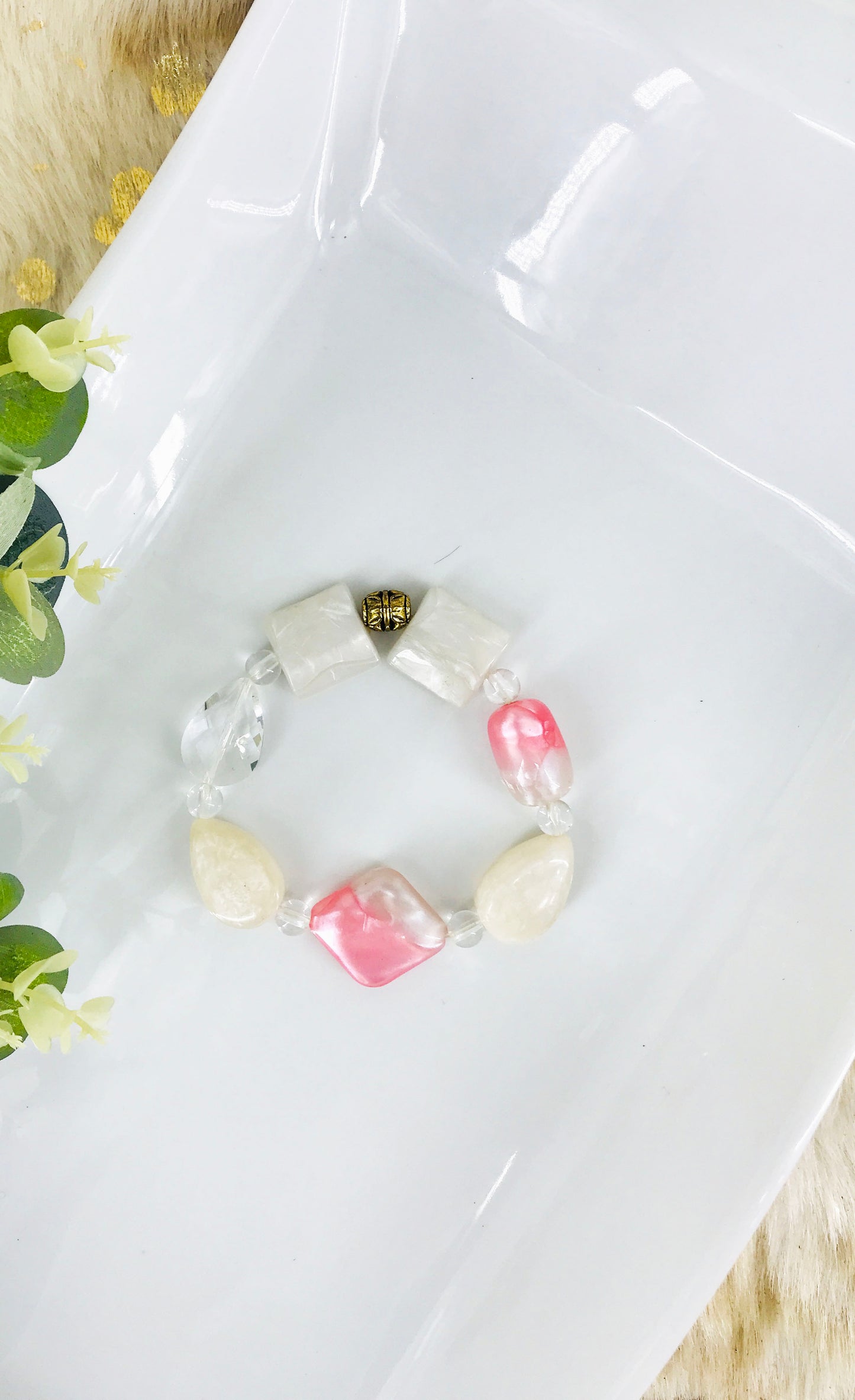 Big & Bold Collection Glass Bead Stretchy Bracelet - B939