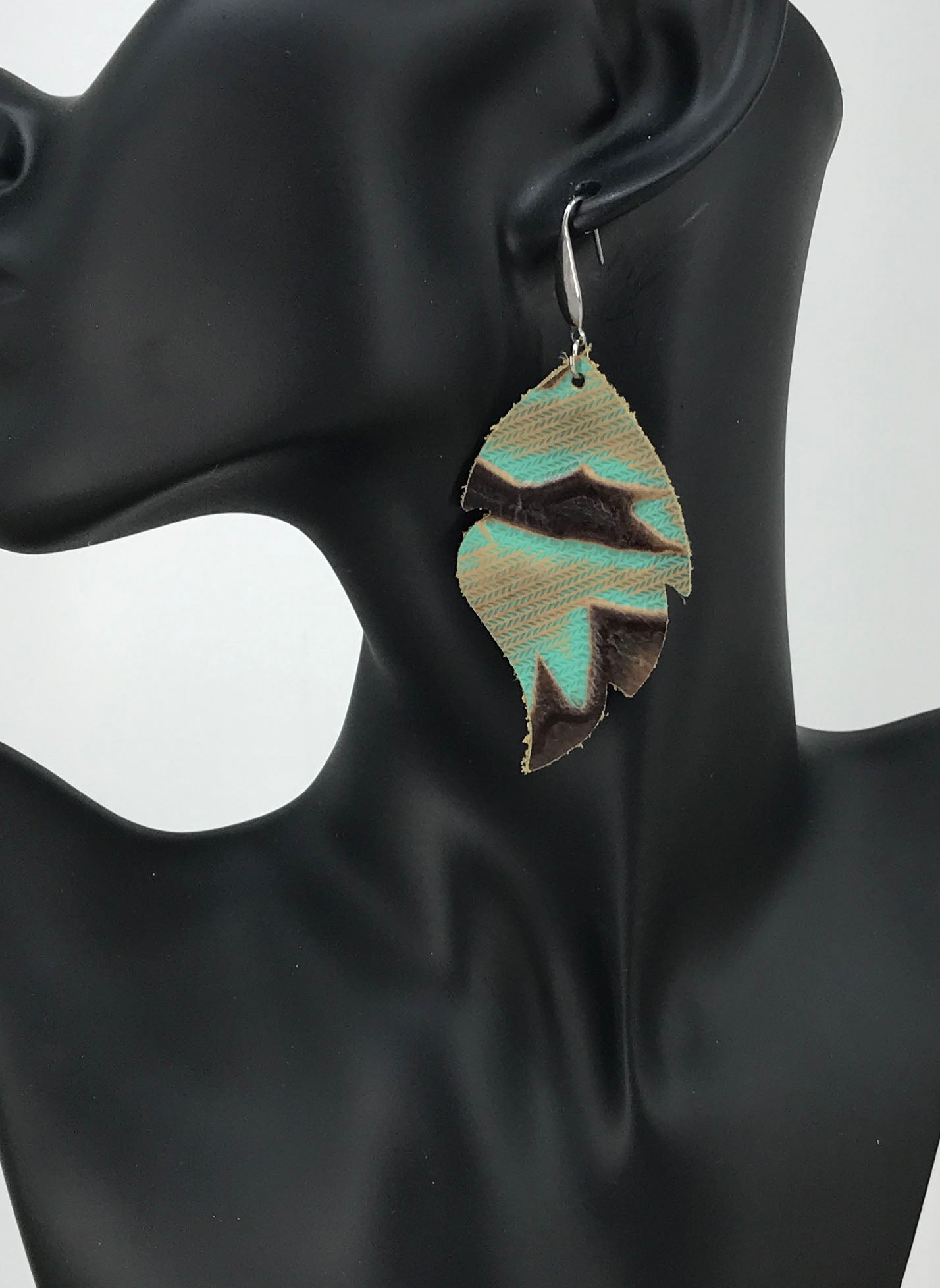 Teal Embossed Leather Earrings - E19-956