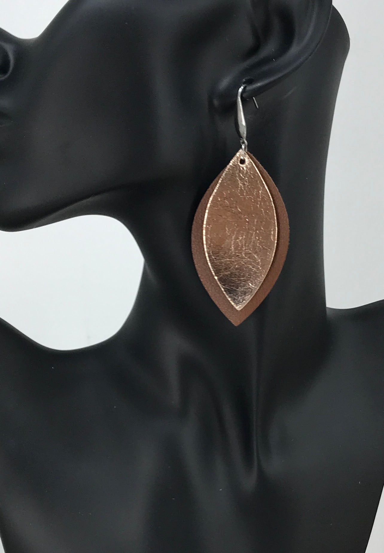 Brown and Rose Gold Leather Earrings - E19-968