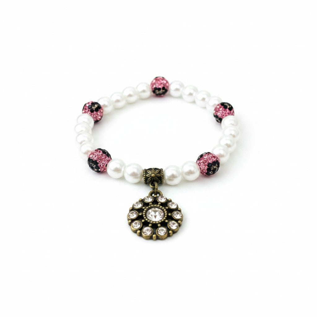 Light Siam Pearl Charm Bracelet