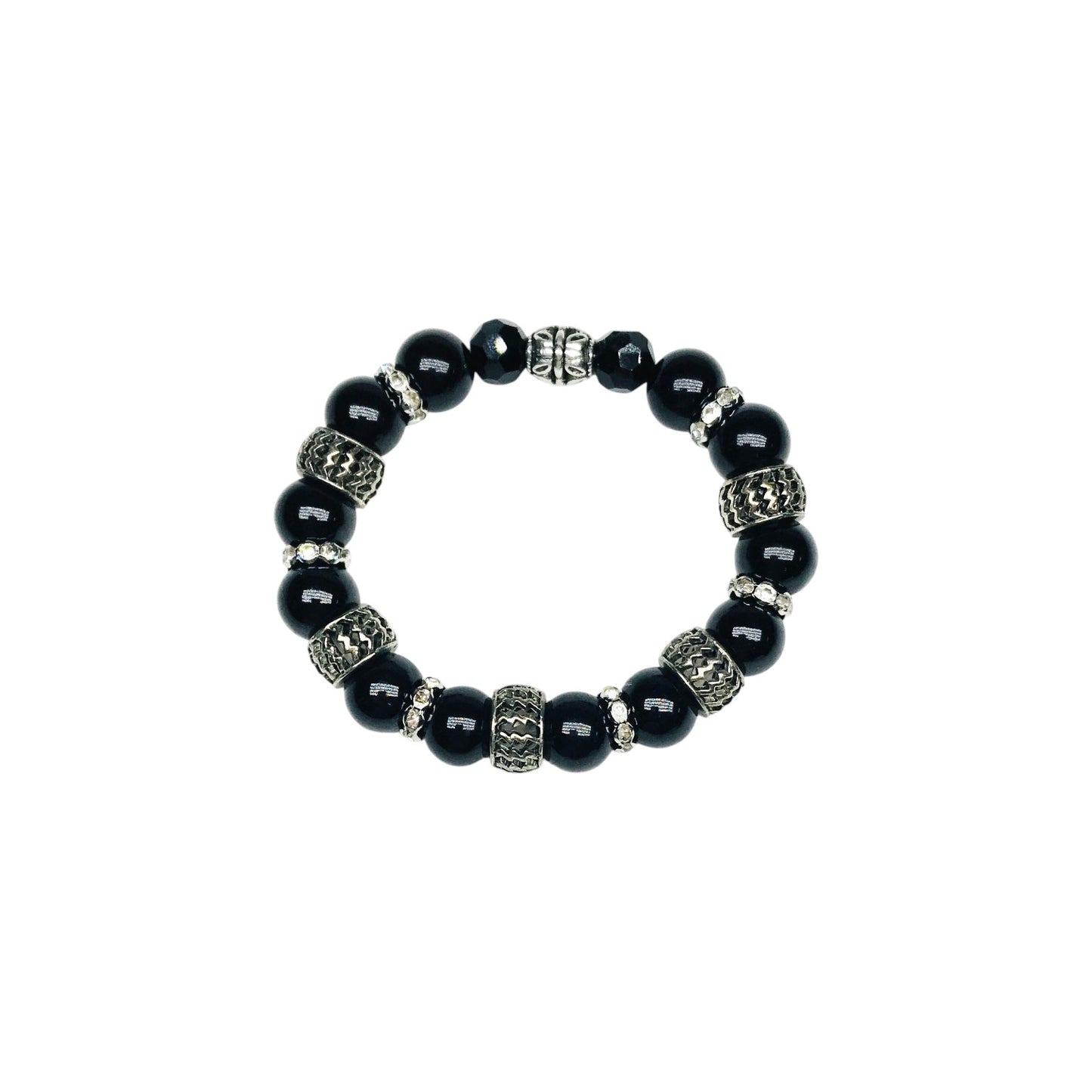 Big & Bold Midnight Silver Glass Bead Stretch Bracelet