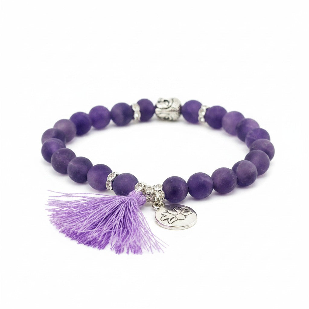 Natural Gemstone & Tassel Stretch Bracelet
