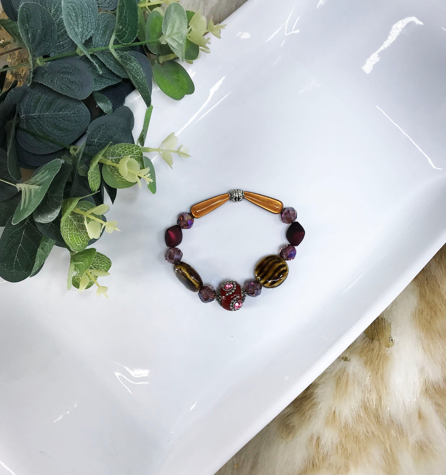 Glass Bead Stretchy Bracelet - B1290