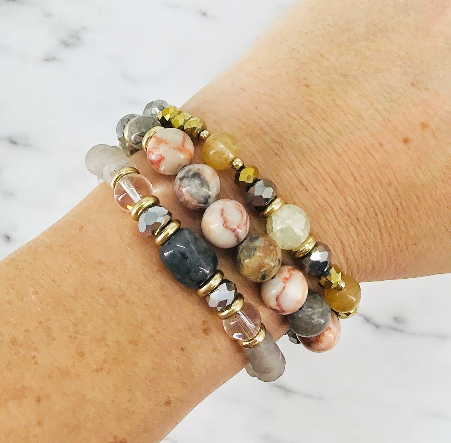 Earthy Neutrals Glass Bead Stack Bracelet Set