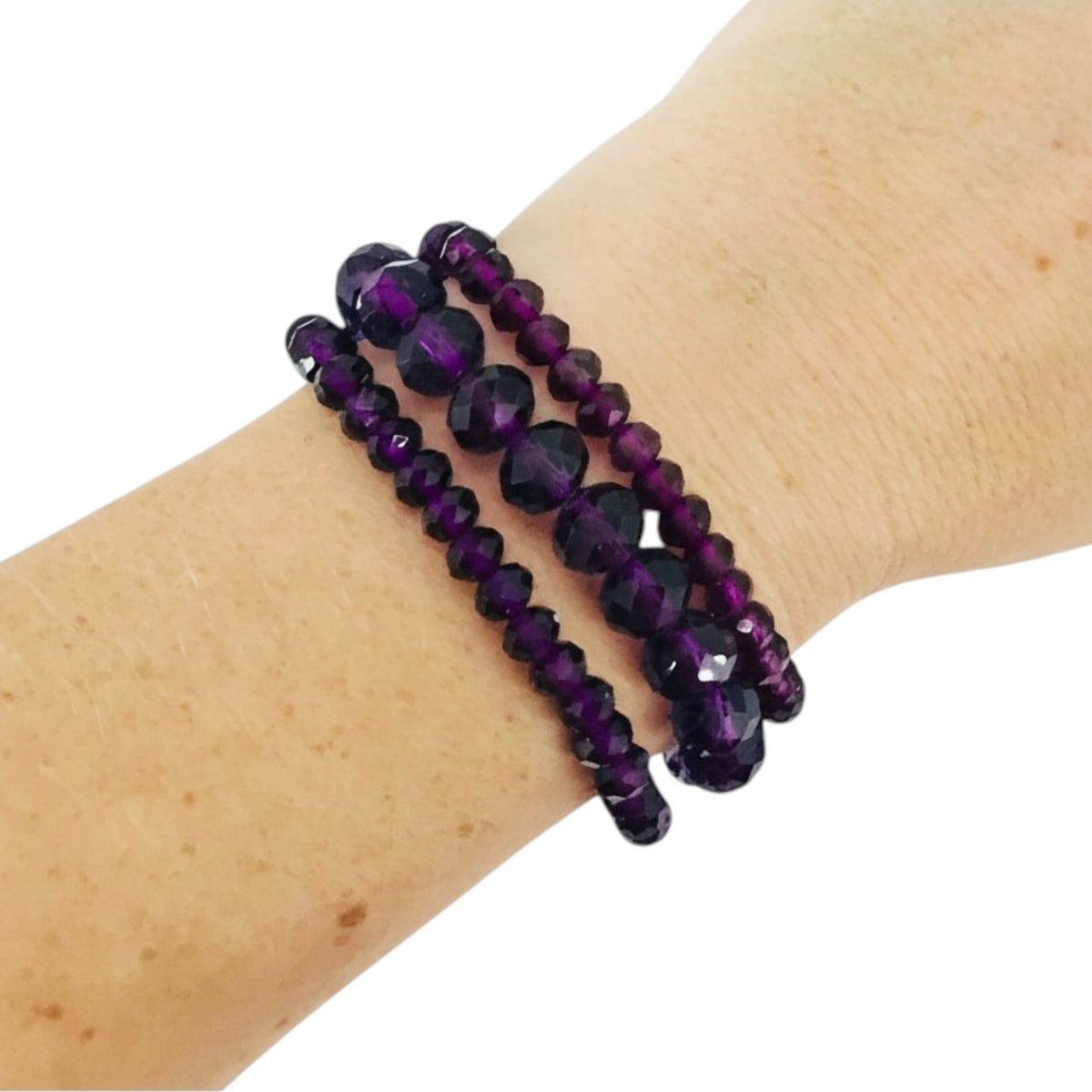Purple Glass Bead Three-Strand Stretch Bracelet