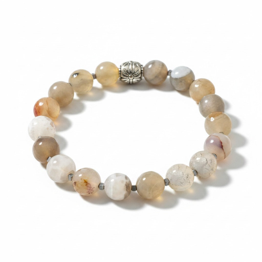 Gray Agate Natural Gemstone Stretch Bracelet