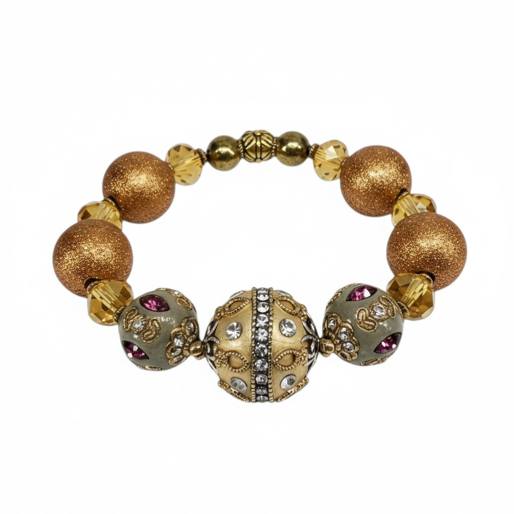 Big & Bold Golden Orchid Glass Bead Stretch Bracelet