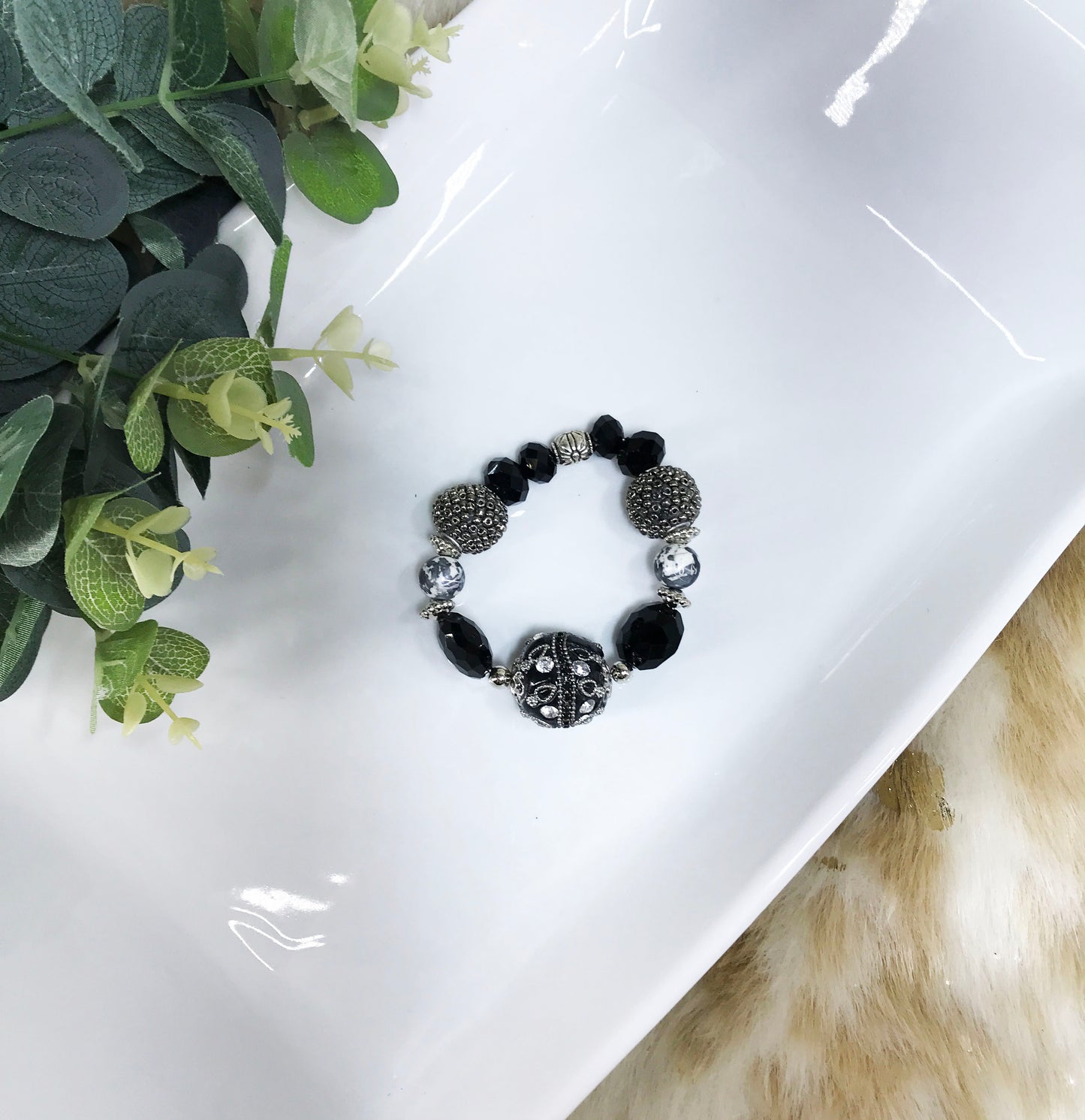 Glass Bead Stretchy Bracelet - B1956