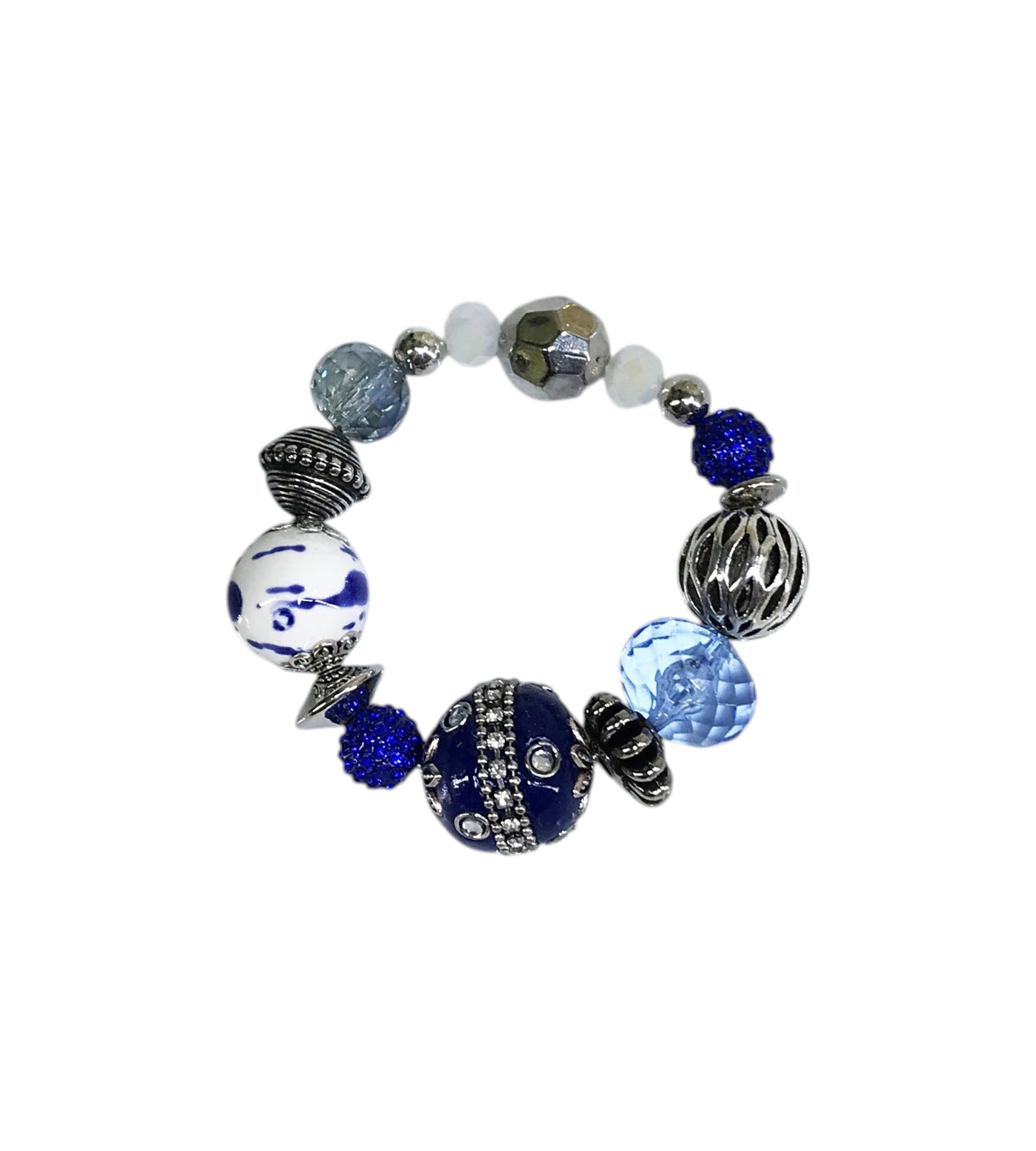 Big & Bold Cobalt Porcelain Glass Bead Stretch Bracelet