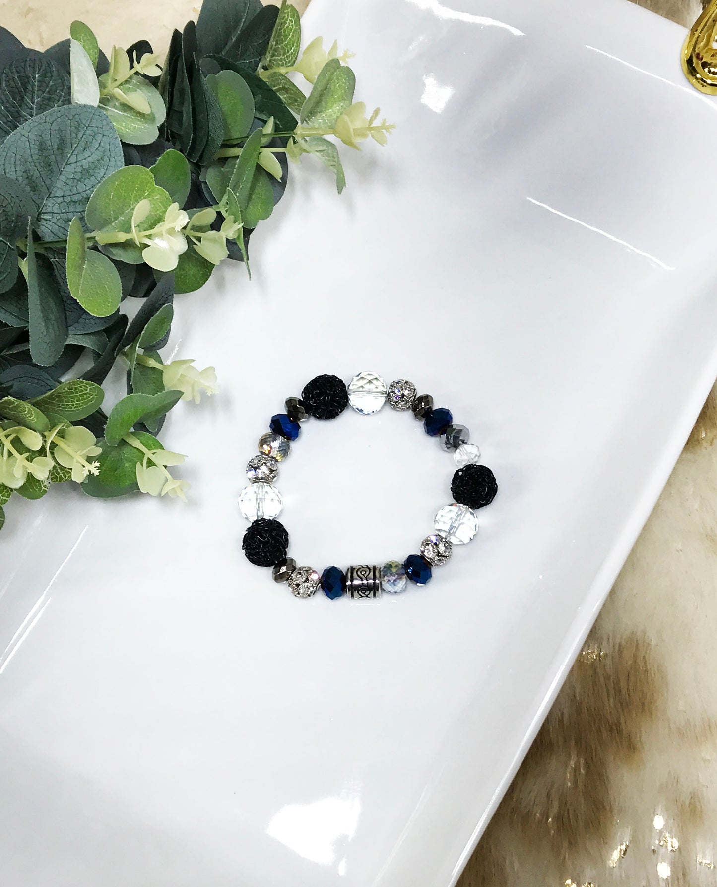 Big & Bold Collection Glass Bead Stretchy Bracelet – B2025