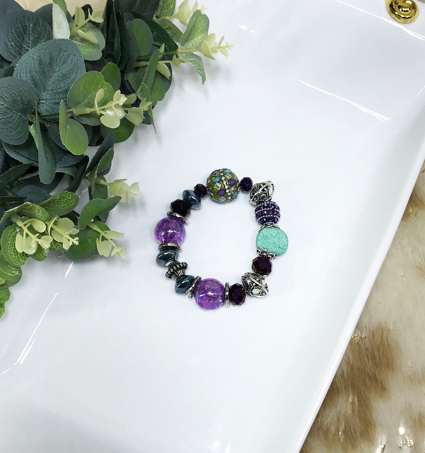 Big & Bold Collection Glass Bead Stretchy Bracelet – B2029