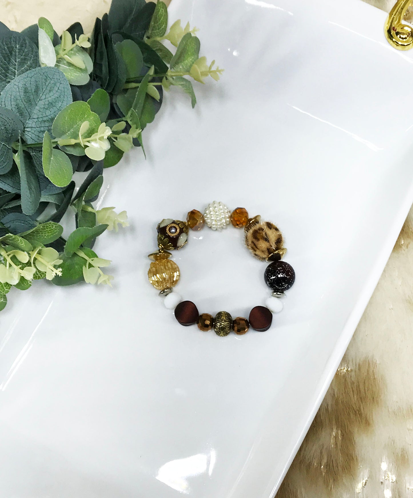 Big & Bold Collection Glass Bead Stretchy Bracelet – B2033