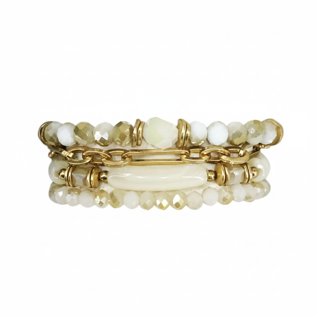 Ivory Bamboo Tube Chain Stack Bracelet Set
