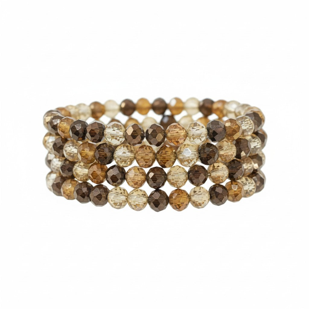Mocha Shimmer Glass Bead Stack Bracelet Set