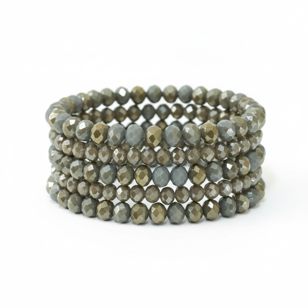 Soft Grey Shimmer Glass Bead Stack Bracelet Set