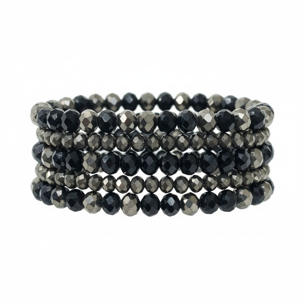 Midnight Hematite Glass Bead Stack Bracelet Set