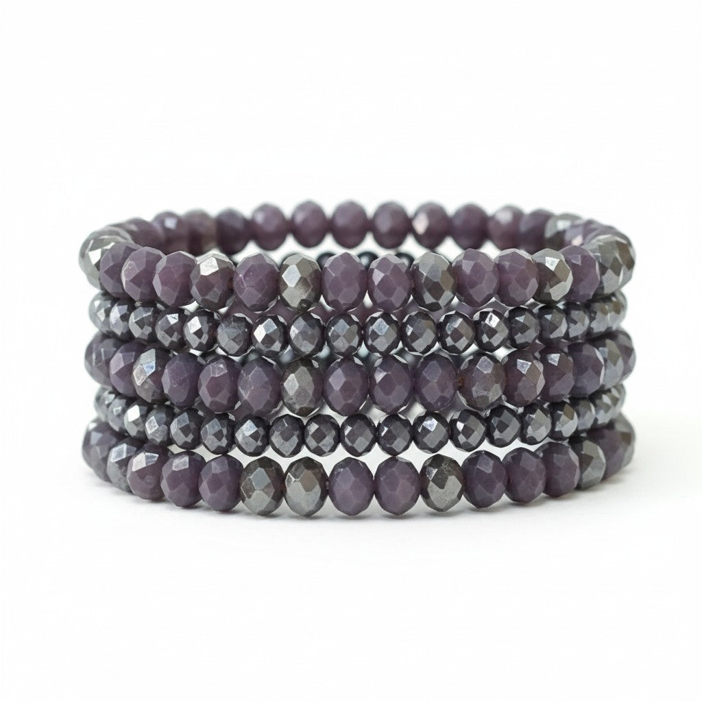 Lavender Mist Glass Bead Stack Bracelet Set