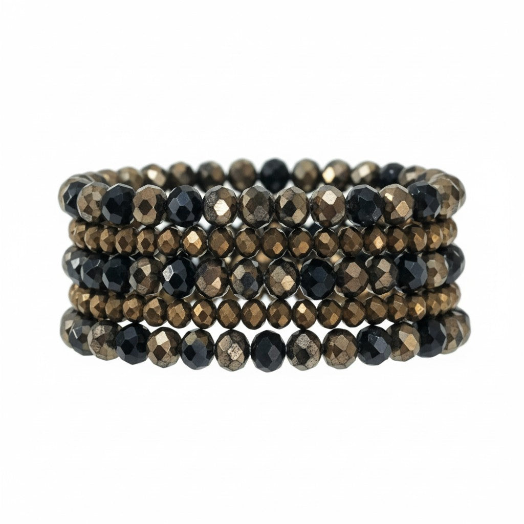 Black & Bronze Glass Bead Stack Bracelet Set