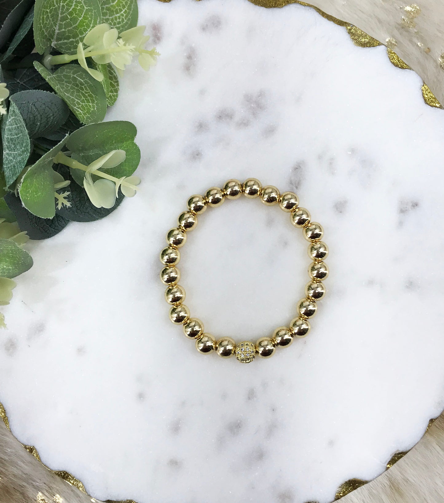 14K Pave & Gold Bead Stretchy Bracelet - B2158