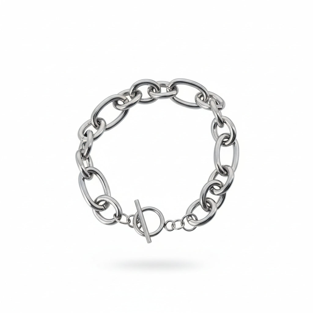 Silver Chunky Cross-Link Toggle Chain Bracelet