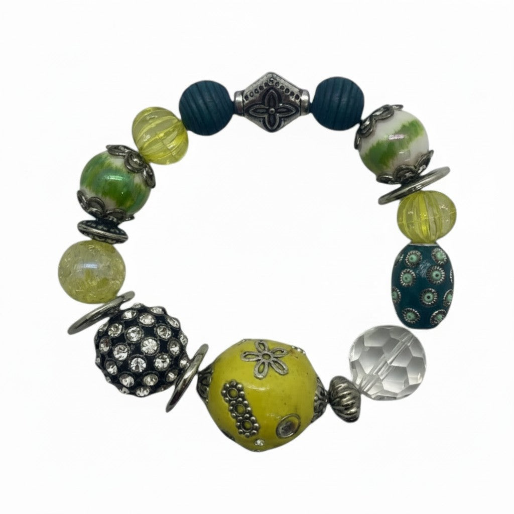 Big & Bold Citrus Lagoon Glass Bead Stretch Bracelet