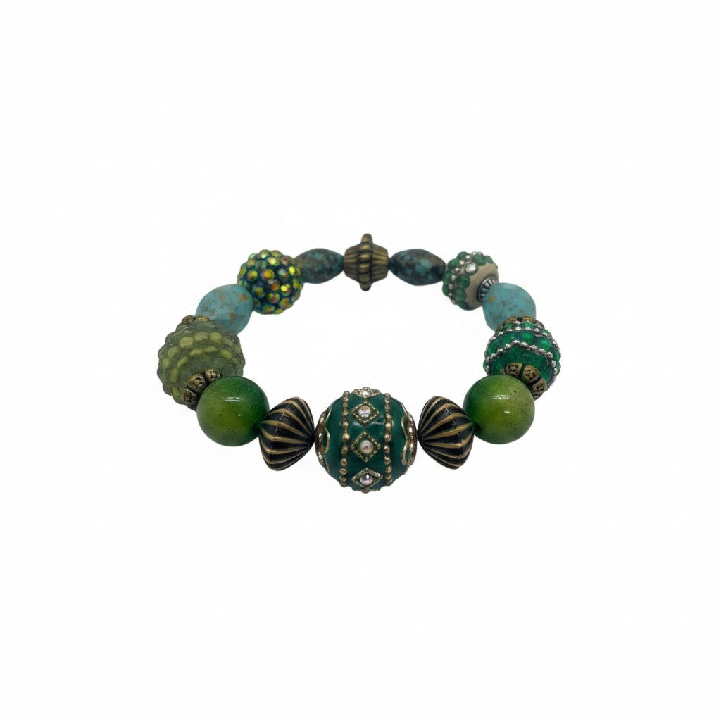 Big & Bold Jade Lagoon Glass Bead Stretch Bracelet