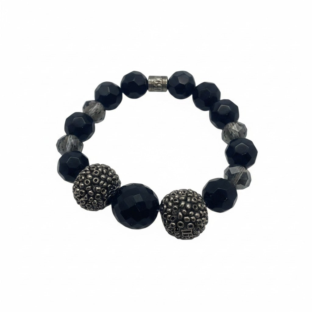 Big & Bold Black Ice Glass Bead Stretch Bracelet