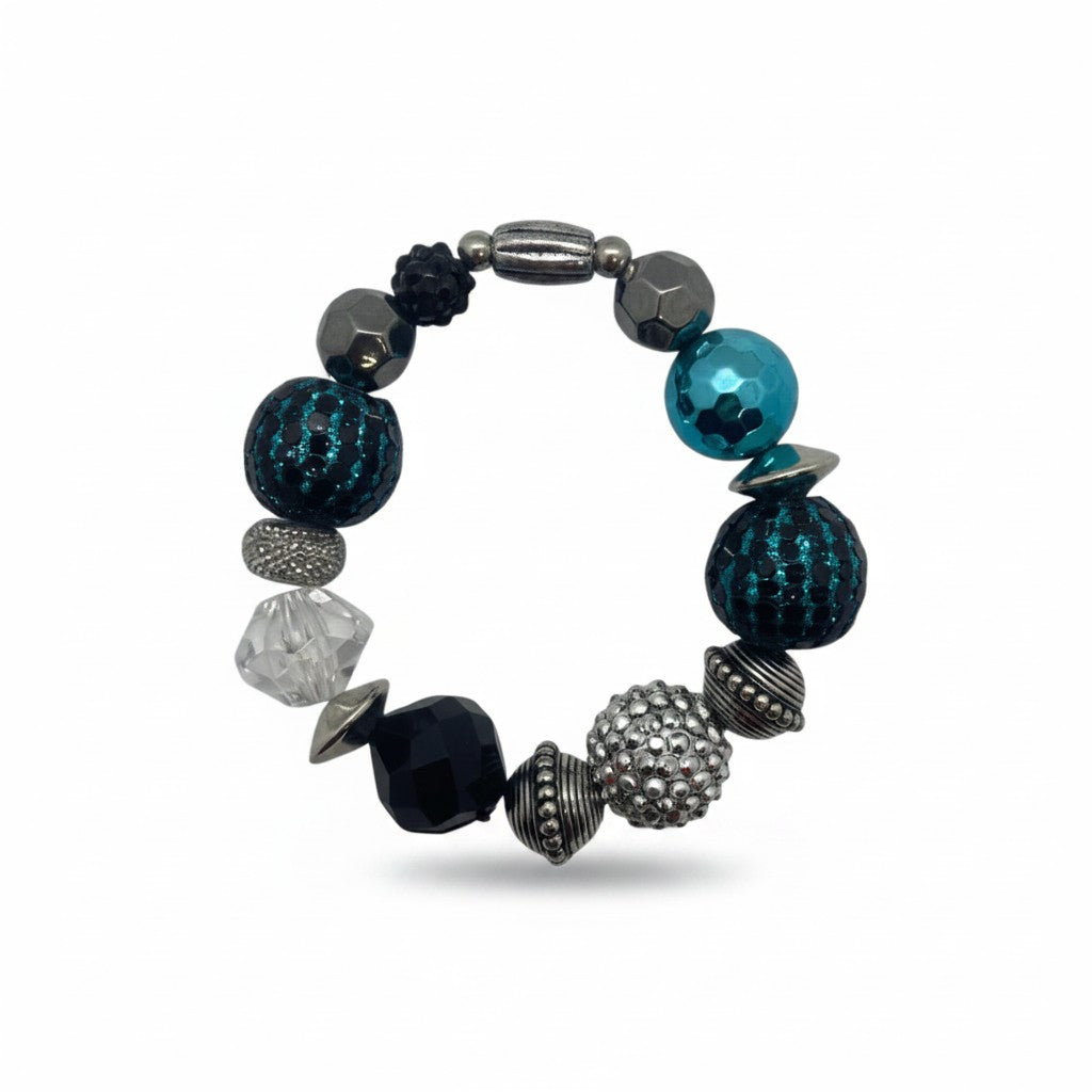 Big & Bold Turquoise Noir Glass Bead Stretch Bracelet