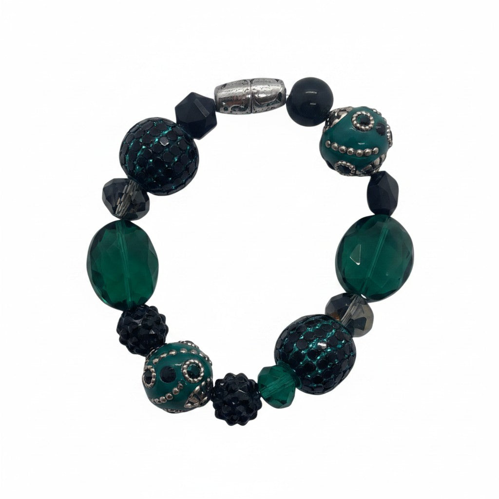 Big & Bold Emerald Noir Glass Bead Stretch Bracelet