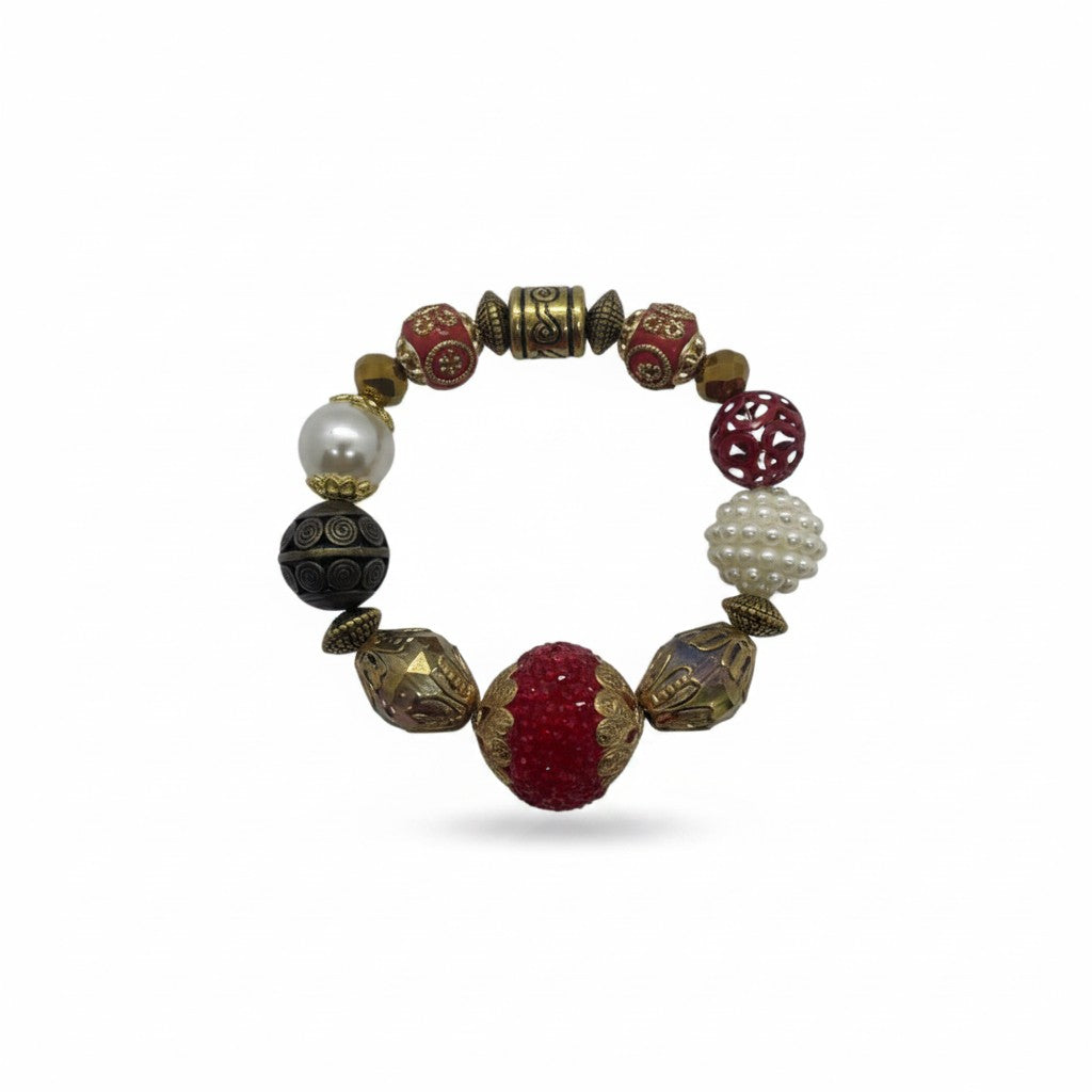 Big & Bold Garnet Pearl Glass Bead Stretch Bracelet