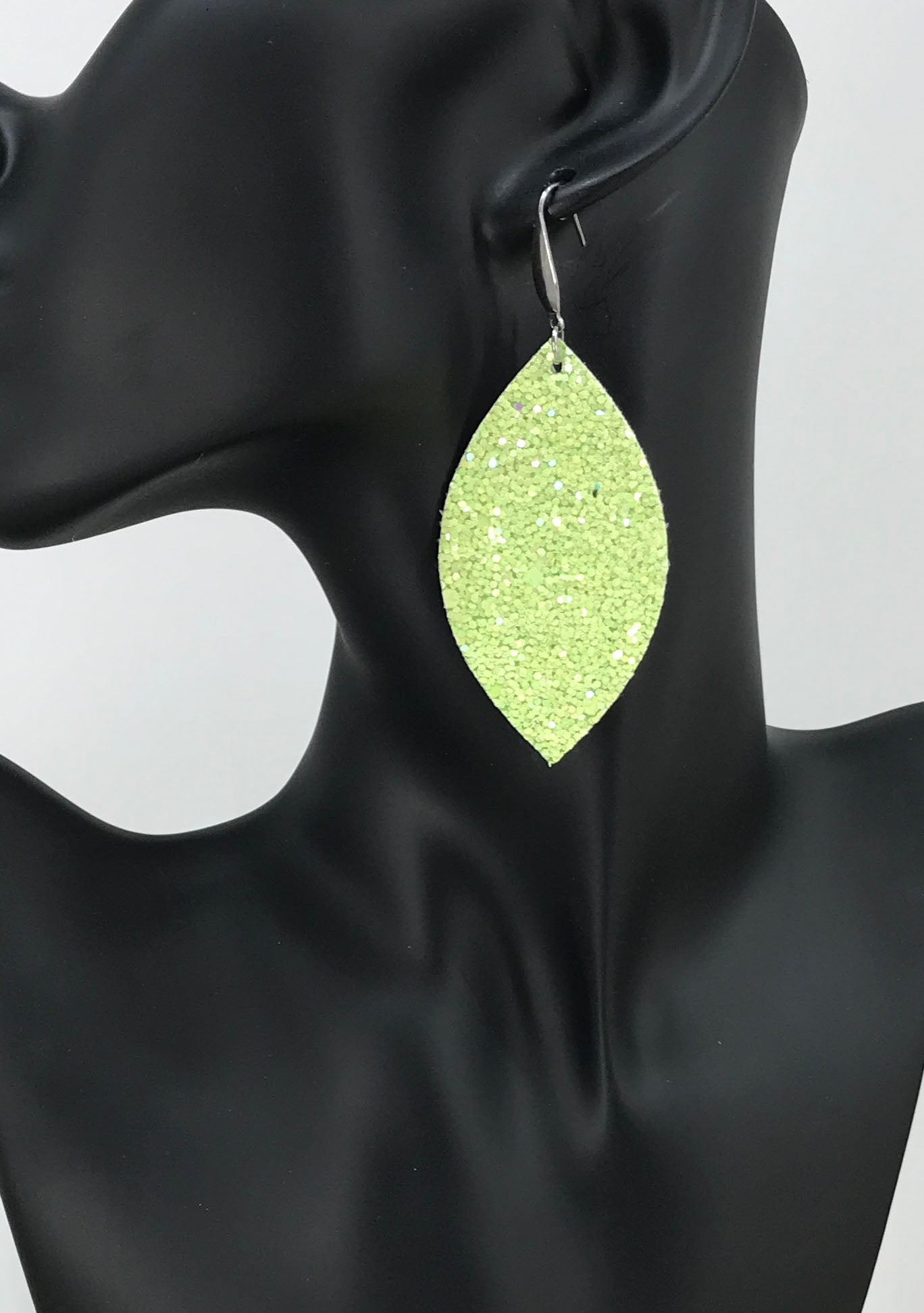 Lightest Green Chunky Glitter Leaf Shape Earrings - E103