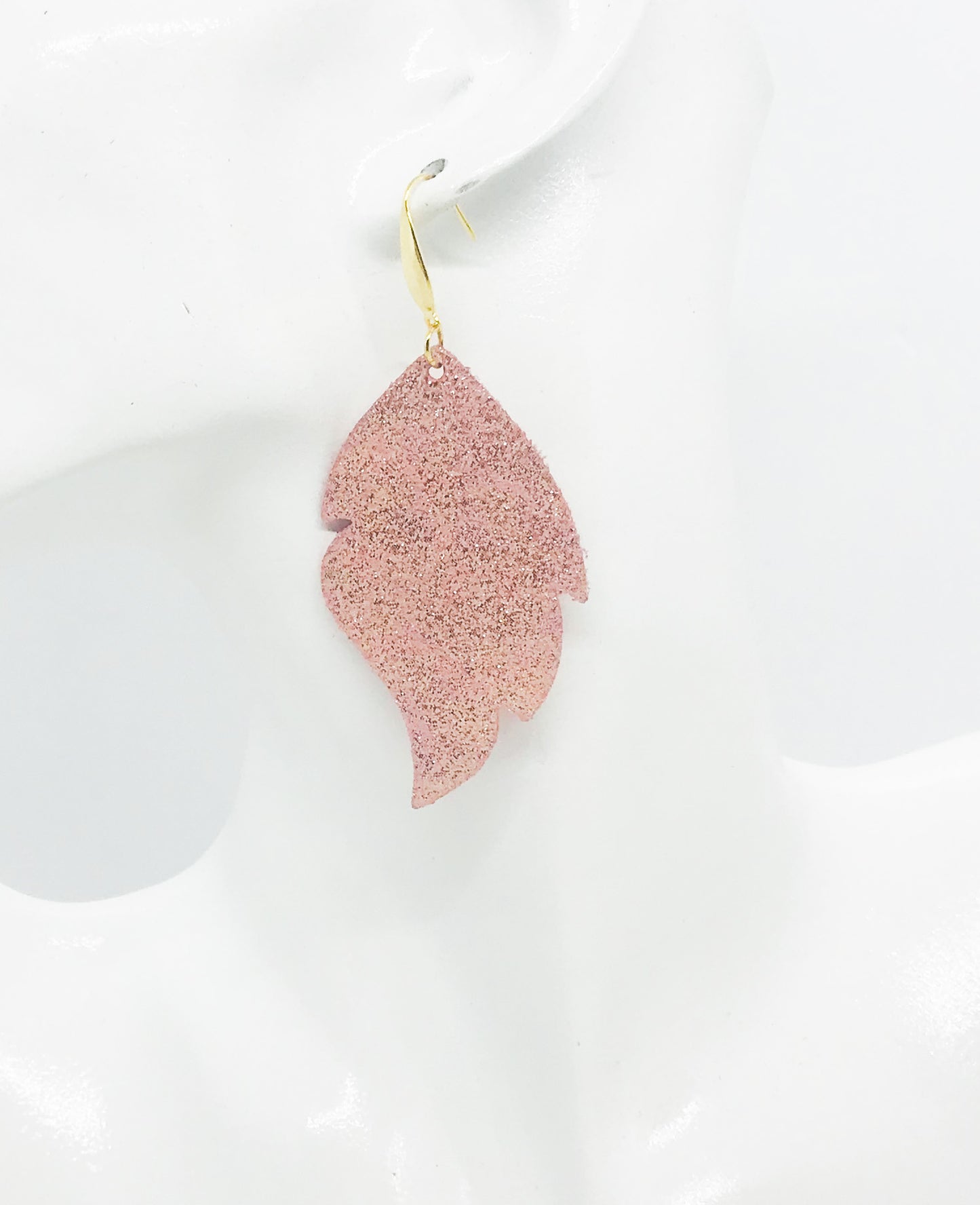 Rose Gold Crackle Scalloped Leaf Leather Earrings