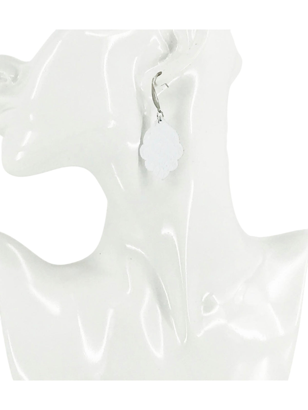 Matte White Snake Leather Scallop Earrings