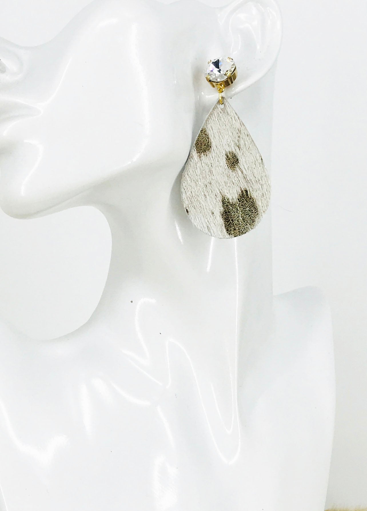 Crystal and Hair On Leather Earrings - E19-3382