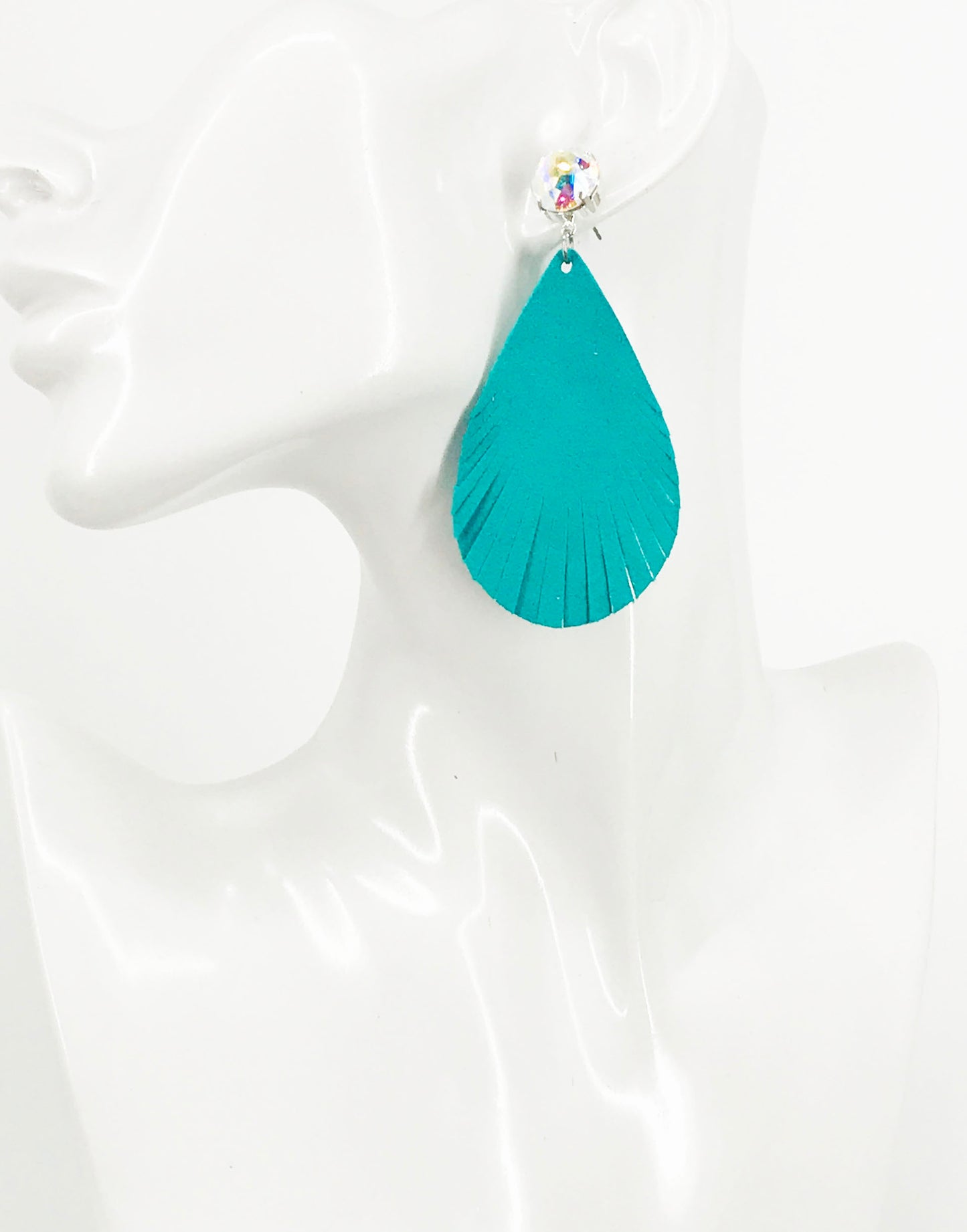 Genuine Crystal Turquoise Leather Stud Earrings - E19-3383