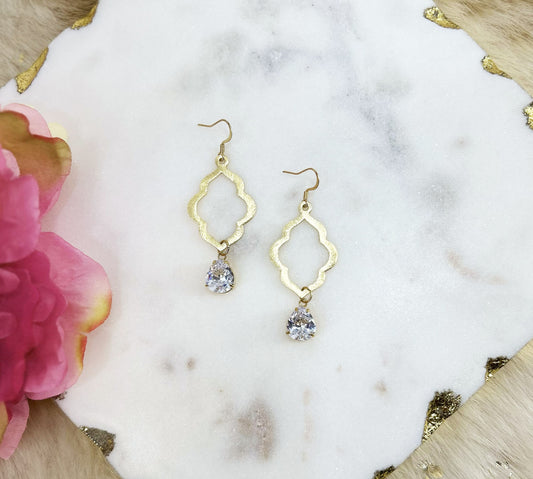 CZ & Brushed Gold Pendant Earrings - E19-4892