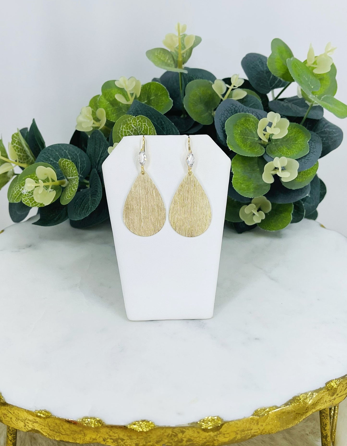 CZ & Brushed Gold Pendant Earrings