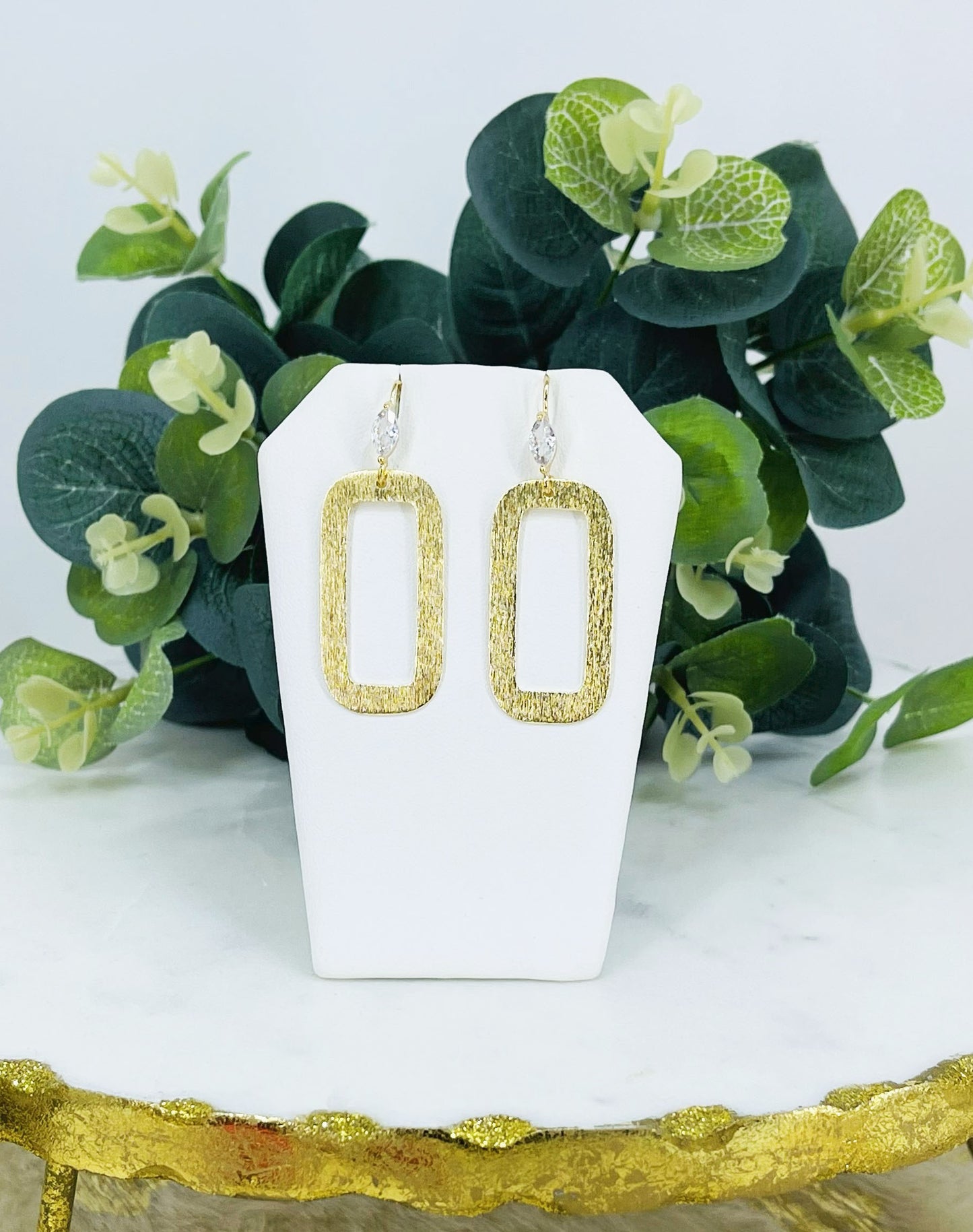 CZ & Brushed Gold Pendant Earrings