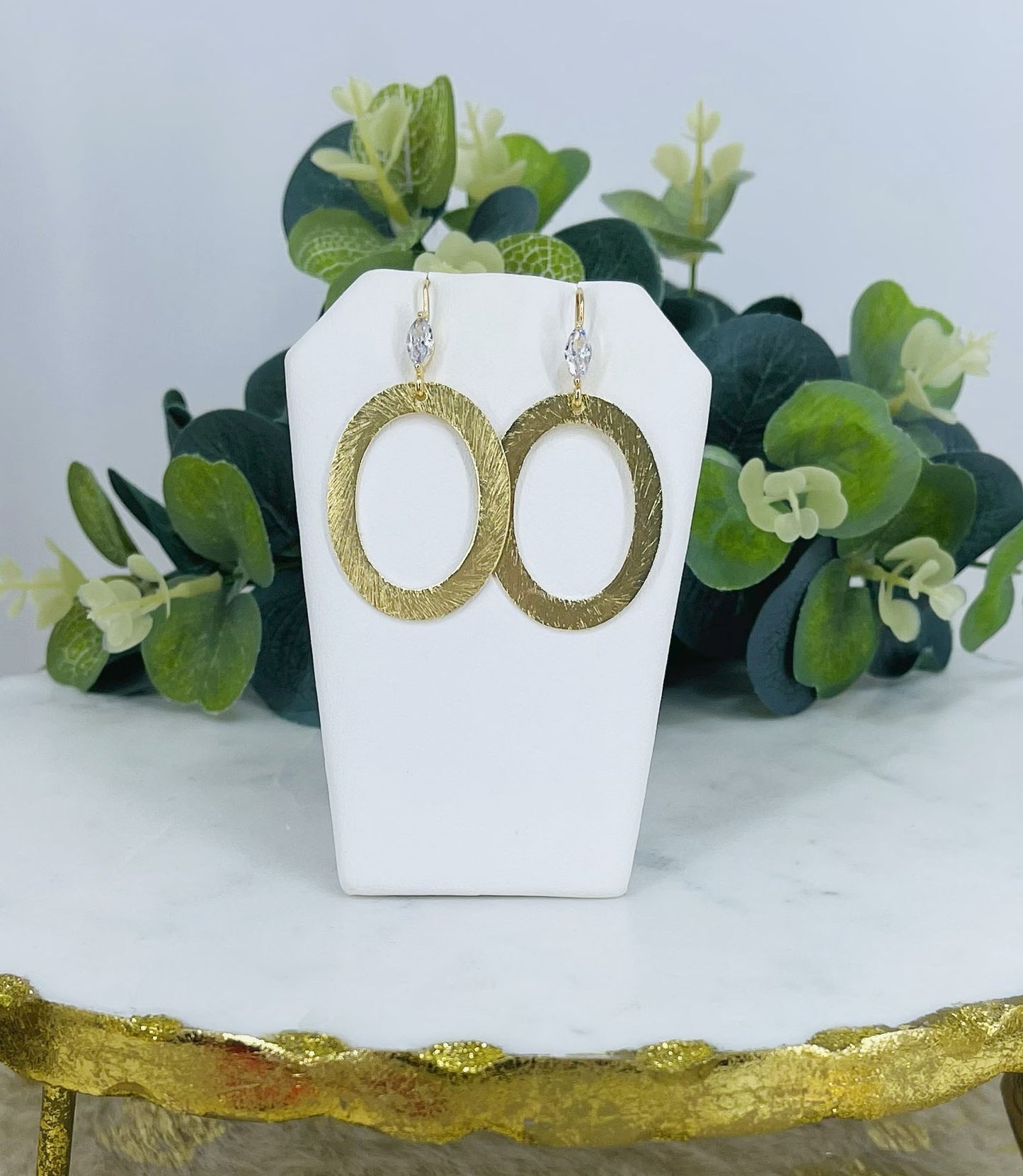 CZ & Brushed Gold Pendant Earrings