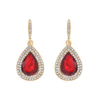 Red Halo Teardrop Rhinestone Stud Earrings - E19-4724